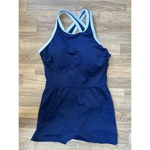 Lands End Womens Swimsuit Size 14D Blue One Piece Dress Racerback Skirt Brief